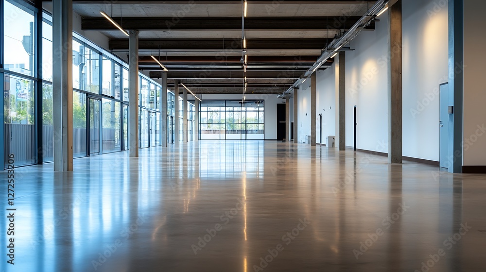 Poster spacious modern empty interior with bright natural light filling open space : generative ai