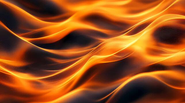 Vibrant orange black abstract background with a smooth wave flow and grainy noise texture ideal for a bold and energetic header design. Dreamlike Phosphorescent Waves. Illustration