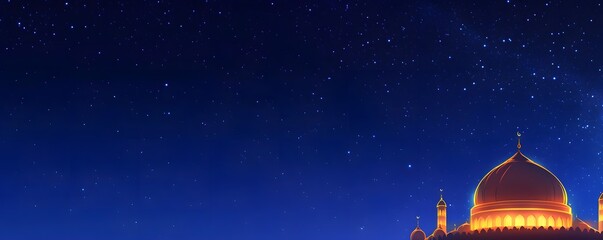 Fototapeta premium Illuminated mosque stands against a backdrop of a starry night