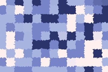 Elegant blue and cream pixelated mosaic pattern with abstract geometric structure. Digital art background concept