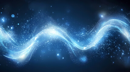 Abstract blue energy waves: glowing swirls of light and movement digital art. Dreamlike Phosphorescent Waves. Illustration