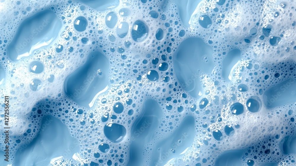 Aufkleber under soft light, blue soap foam creates an enchanting pattern, showcasing bubbles that dance playfu