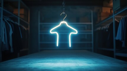 A glowing coat hanger symbol in a dim room, representing abortion rights. Ideal for evocative visuals