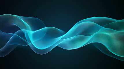 Fototapeta premium Abstract teal and blue swirling energy flowing waves digital art background. Dreamlike Phosphorescent Waves. Illustration
