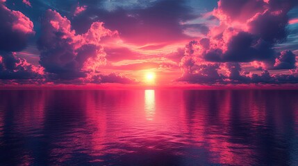 Obraz premium Pink sunset ocean sky cloudscape; serene background