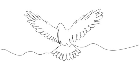 Continuous one line drawing of flying dove. Peace symbol in linear style. Vector illustration