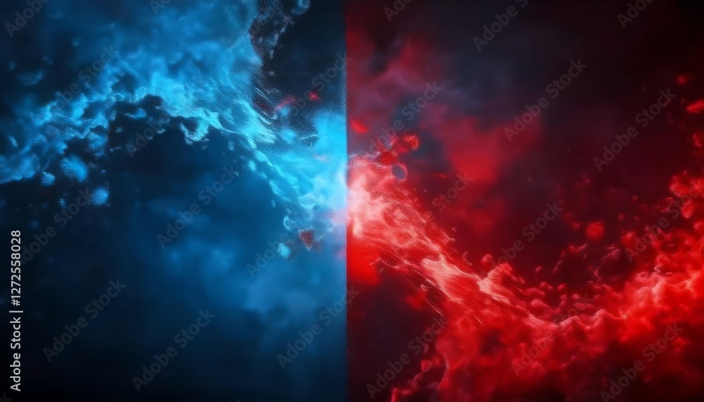 Poster a vibrant, abstract image showcasing contrasting blue and red colors, suggesting a dynamic interacti