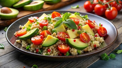 Quinoa Avocado Tomato Salad - Healthy Top View Food Photography