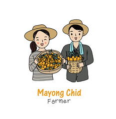 Sweet Yellow Marian Plum in Thai language "Mayong Chid" hand drawn style vector illustration