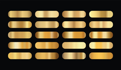 Obraz premium Golden foil texture gradation background set. Vector shiny and metalic gradient collection for border, frame, ribbon, label design