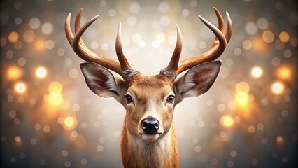 Realistic Deer Head Wall Mount, Isolated Bokeh Background Stock Photo