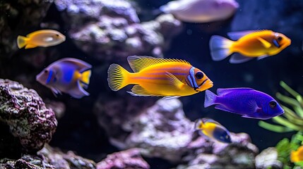 Obraz premium Vibrant Tropical Fish Swim In Aquarium Tank