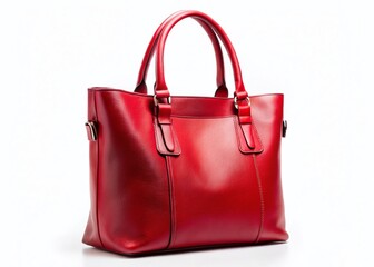 Naklejka premium Red Leather Tote Bag: Stylish Handbag Isolated on White Background