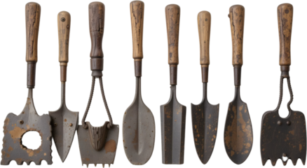 Collection of Vintage Rusty Gardening Hand Tools Antique Trowels Spades Cultivators