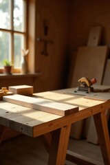 Fine woodworking details, hand-planed timber, cozy studio , lifestyle, quality, precision
