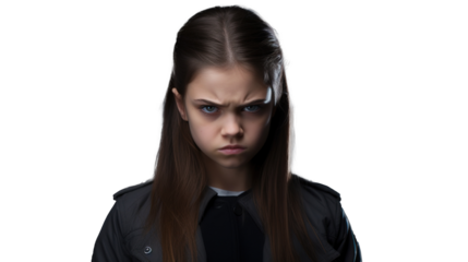 Furious Young Girl Staring at Camera – Isolated Transparent PNG

