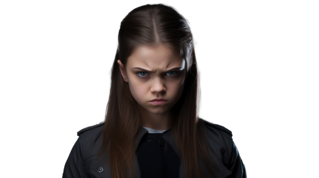 Furious Young Girl Staring at Camera – Isolated Transparent PNG
