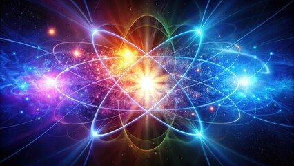 Obraz premium A Vibrant Cosmic Atom Illustrative Depiction of Energy and Subatomic Particles in a Universe of Light and Color