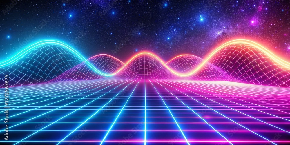 Poster retro grid glowing waves abstract background loop - vibrant energy motion design