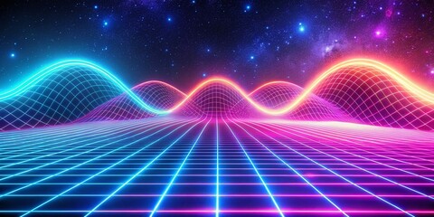 Retro Grid Glowing Waves Abstract Background Loop - Vibrant Energy Motion Design