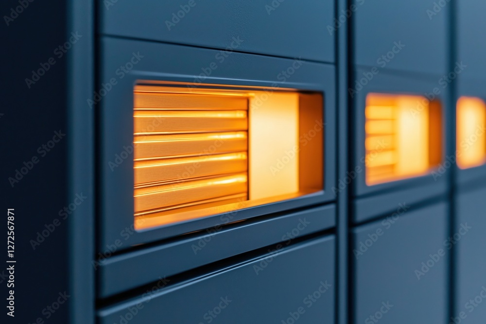 Poster wealth management concepts. modern lockers with illuminated compartments for storage solutions.
