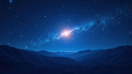 Obraz premium Serene Night Sky Over a Range of Dark Mountains, Starry Galaxy Above