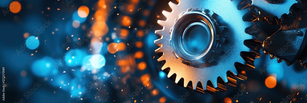 Aufkleber precise gear mechanisms: interlocking cogs rotate efficiently, industry's power source, innovative e