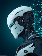  Futuristic Holographic Robotic Assistant with Floating UI Elements and Glowing Data Streams in a Cybernetic AI Environment