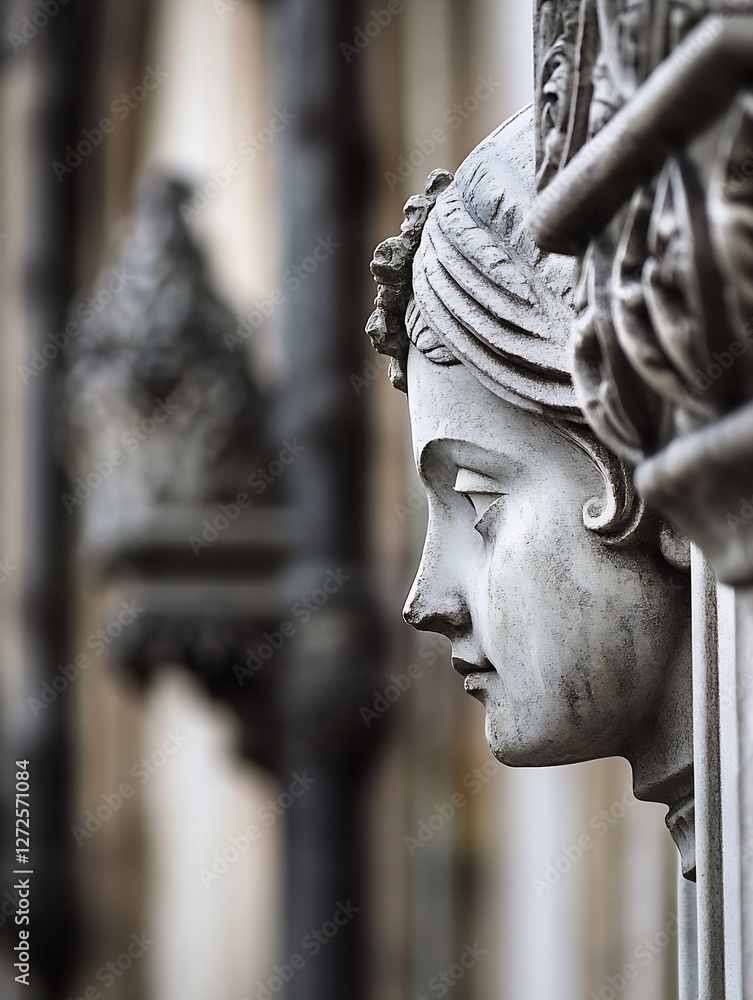 Poster elegant profile of a decorative stone statue with intricate details in architectural setting : gener