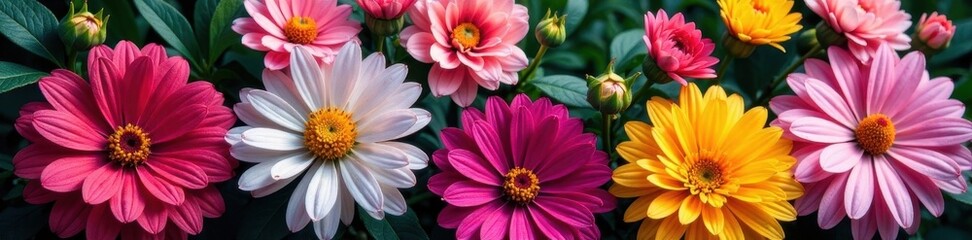 Vibrant blooms, assorted colors, lush bouquet, celebration, gerbera