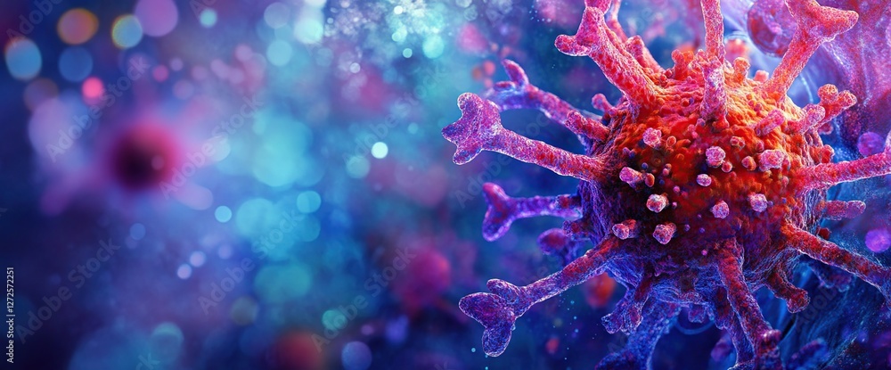 Poster microscopic virus structure: unveiling cellular detail with vivid colorization, exploring infectious