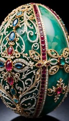 Ornate Faberge Egg with Green Stone and Gold Detailing Close-up