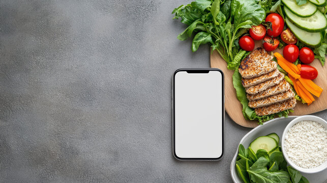 Healthy meal prep with smartphone for tracking nutrition