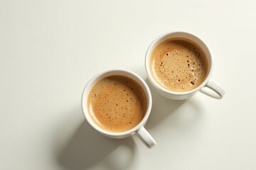 Two Cups of Aromatic Coffee on a White Surface A Perfect Morning Brew
