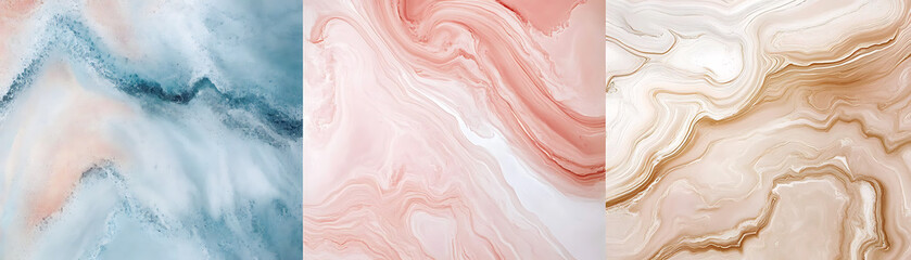 Elegant marble textures with soft hues of blue, pink, and beige for artistic backgrounds.