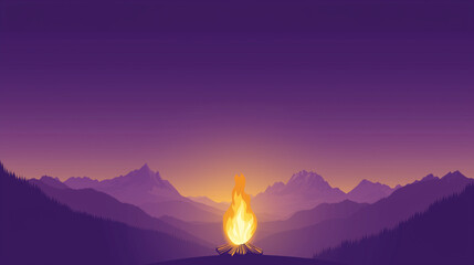 Obraz premium Sechseläuten, minimalist design with gradation of dusk purple to golden white, decorative elements such as the silhouette of the Alps in the distance, illustration of a small fire at the bottom