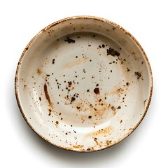 Dirty dish, top view isolated on white background