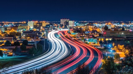 Obraz premium Night Cityscape Highway Light Trails Urban Scene