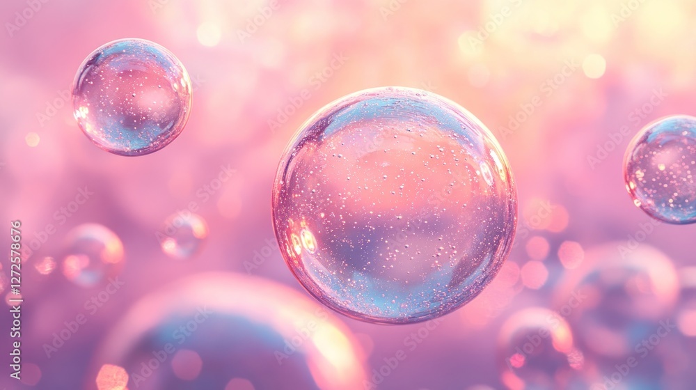 Poster pink bubbles floating in a soft light background