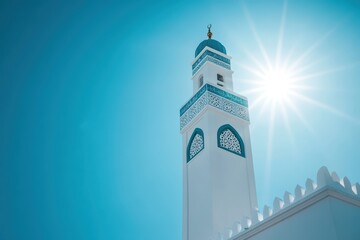 Sunny Day Mosque Minarets in Clear Sky