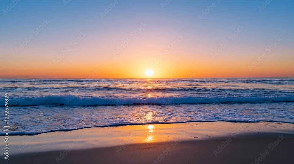 Aufkleber breathtaking sunset over ocean waves creating a stunning view of vibrant colors reflecting on sandy 