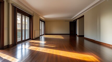 Obraz premium Modern Empty Interior with Sunlight on Wooden Flooring for Real Estate and Home Design : Generative AI
