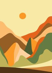 Abstract mountain illustrations. Flat design style. Mid century modern minimalist art print. Abstract backgrounds landscape  use for print art, poster, cover, banner