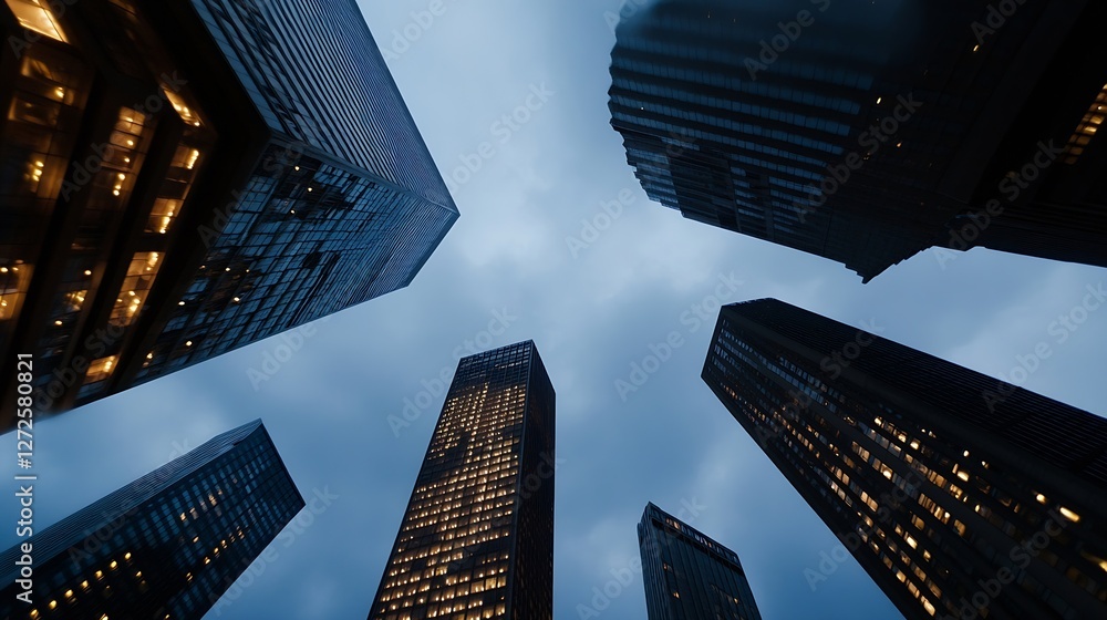 Aufkleber skyline view of skyscrapers against a dramatic gray-blue sky showcasing modern architecture : genera