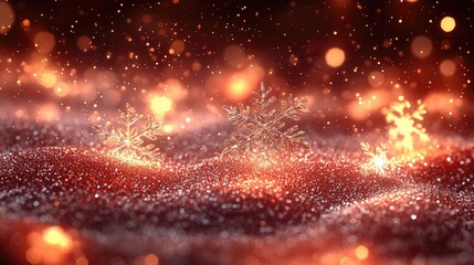 Obraz premium Sparkling Snowflakes on Red Festive Background