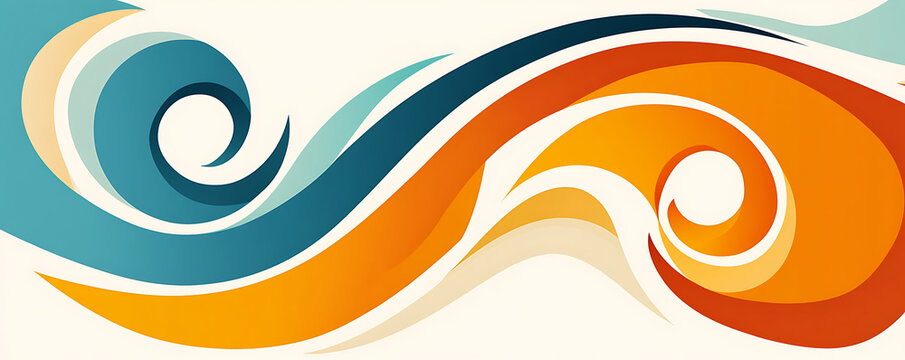 Vibrant abstract wave design with flowing colors in blue and orange tones.