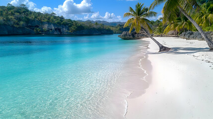 Fototapeta premium Tropical beach paradise palm tree, turquoise water, white sand