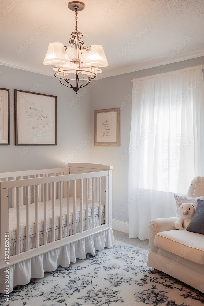 Aufkleber stylish minimalist nursery with crib and soft lighting creating a cozy environment : generative ai