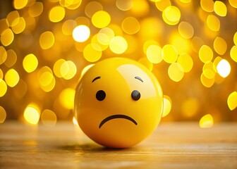 Fototapeta premium Sad Emoji Face Bokeh Background Stock Photo - Yellow Frown
