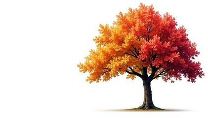 Quercus robur tree with autumnal colors on white background, background, branches